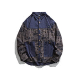 Men Shacket Long Sleeve Autumn Shirt Autumn Vintage Shirt Printed Patchwork Long Sleeves Shirt Men