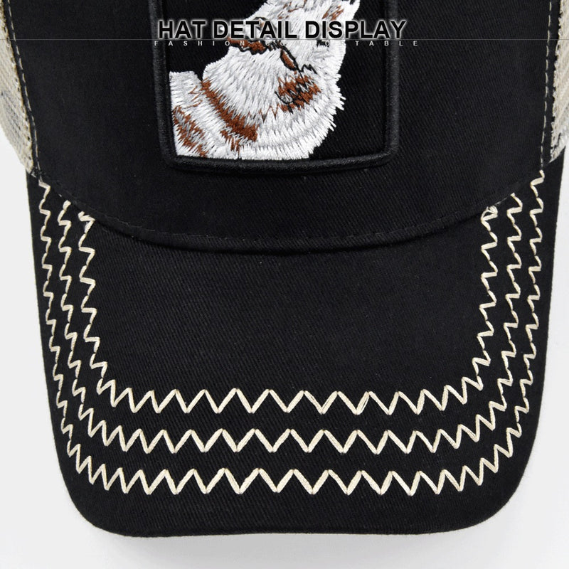 Wolf Print Cap Animal Embroidered Baseball Cap Patch Wolf Embroidered Peaked Cap Mesh Fitted Cap