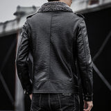 Urban Leather Jacket Men's Fur PU Leather Jacket Motorcycle Lapel Men's Thick Leather Coat
