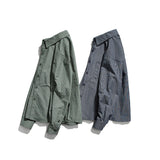 Men Shacket Long Sleeve Autumn Shirt Autumn Workwear Shirt Lapel Cardigan Solid Color Casual Retro Men's Shirt