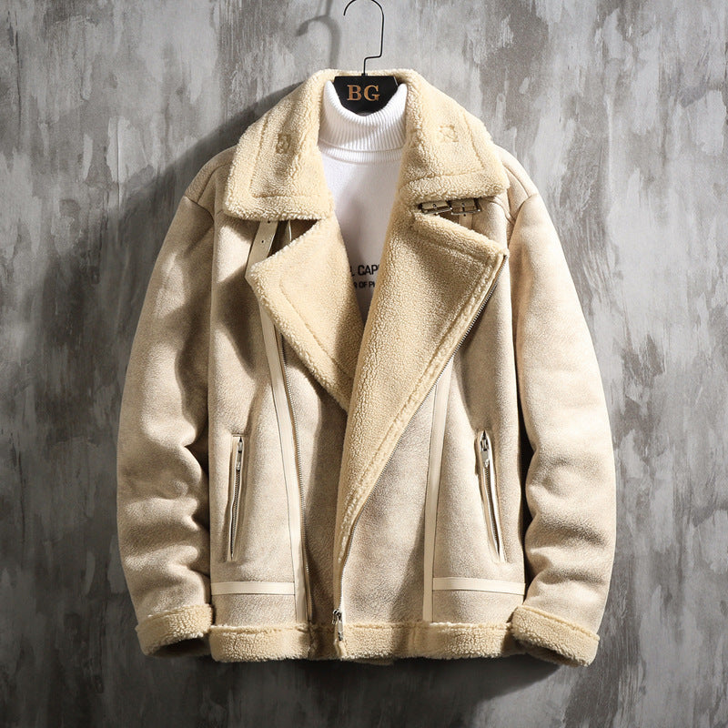 Men's Winter Fleece-Lined Thickened Fur Integrated Lamb Wool Cotton-Padded Jacket Men's Baggy Coat Men's Autumn and Winter plus Size Cotton Clothes Men Winter Outfit