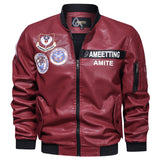 Hand Painted Leather Jackets Autumn and Winter Men's Leather Jacket Youth Stand Collar Motorcycle Baseball Jacket