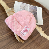 Mens Beanies Knitted Hat Candy Color Woolen Cap Autumn and Winter Patch Letters Skullcap