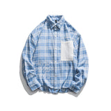 Men Shacket Long Sleeve Autumn Shirt Autumn Loose Fashion Color Contrast Stitching Casual Plaid Shirt