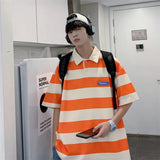Men Polo Shirts Stripes Polo Collar Top