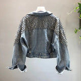 Studded Denim Jacket Spring Short Washed Denim Jacket Women's Jacket
