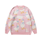 Men Fall Outfits Bear Printed Sweater Loose Couple Knitted Top