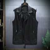 80's Leather Jacket Autumn and Winter Sleeveless PU Leather Zipper Vest Lapel Waistcoat Leather Waistcoat