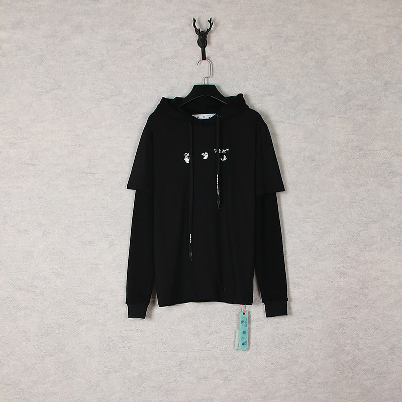 Autumn And Winter Melting Gradient Arrow Hooded Fake Two Pieces Sweater For Men And Women