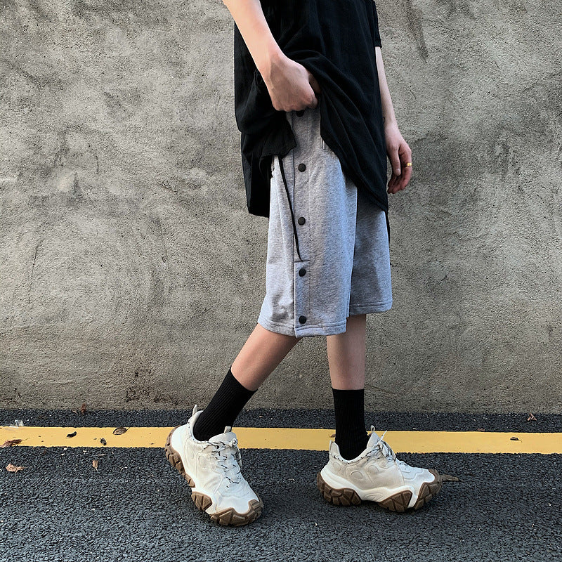 Basketball Shorts High Street Style Button Drawstring Basketball Shorts Male and Female Trendy Brand Loose Cropped Pants Hip Hop