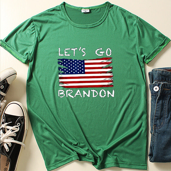 Let's Go Brandon T Shirt English Letter Pattern Short Sleeve T-shirt