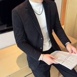 Men Suit Slim-Fit Corduroy Two-Piece Set with Two Buttons