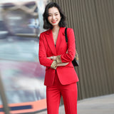 Women Pants Suit Uniform Designs Formal Style Office Lady Bussiness Attire Red Spring and Autumn Fashion Formal Wear Workwear