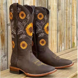 Coachella Ankle Boots Autumn Plus Size Square Toe Booties Embroidered Chunky Heel Middle Boots