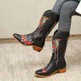 Coachella Ankle Boots Autumn and Winter Thick Heel Printed Embroidery Mid-Calf Riding Boots