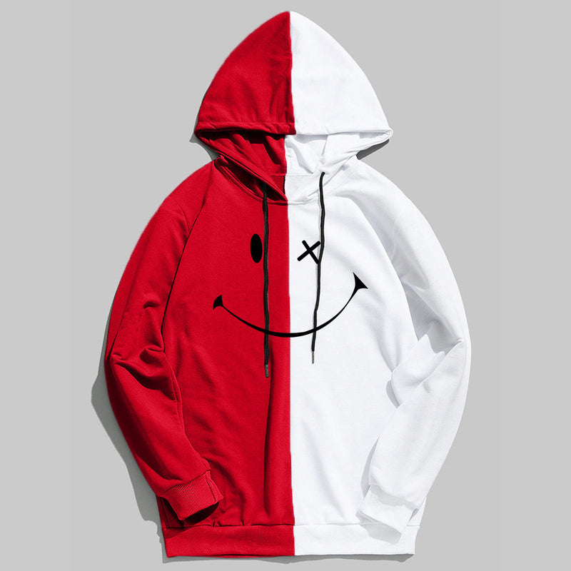 Split Hoodie Demons and Angels Smiley Face Stitching Hooded