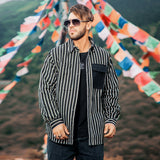Men plus Size Coats plus Size Stripe Thickening Shirt Jacket Early Autumn Coat