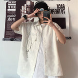 Harajuku Clothing Men's Casual Shirts Summer Short Sleeve Shirt Men's and Women's Loose Cardigan Top Tide