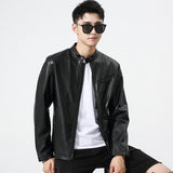 80's Leather Jacket Spring and Autumn Leather Men's Stand-up Collar All-Match Spring and Autumn PU Leather Jacket Men's Jacket