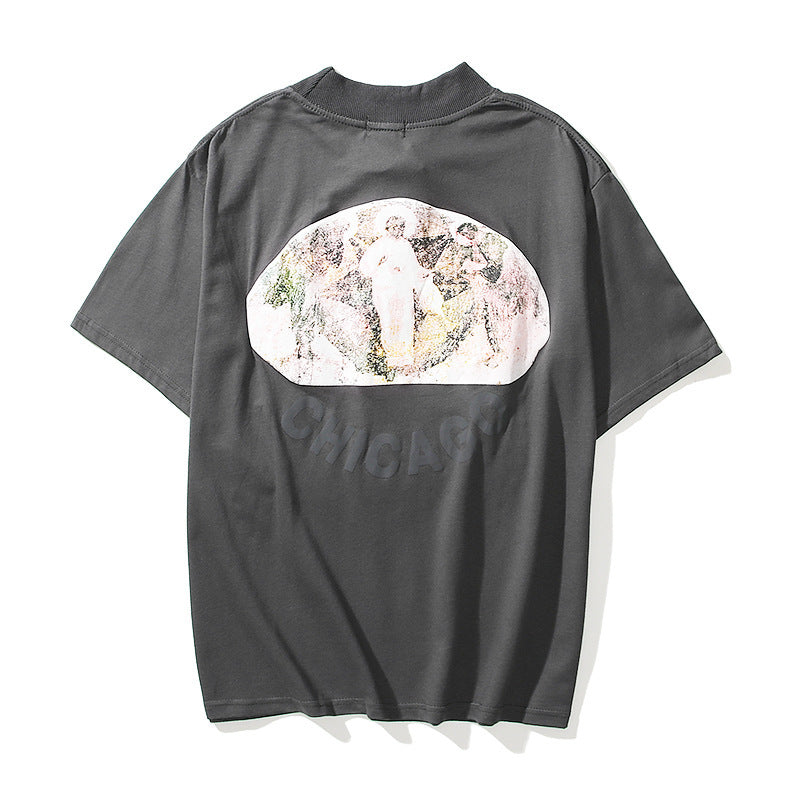 Kanye West Half Turtleneck Cotton Short Sleeve T-shirt Hip Hop Loose Half Sleeve T-shirt