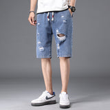 Men Jean Shorts Summer Men's Ripped Denim Shorts Cropped Pants Loose Straight Harem Casual Pants