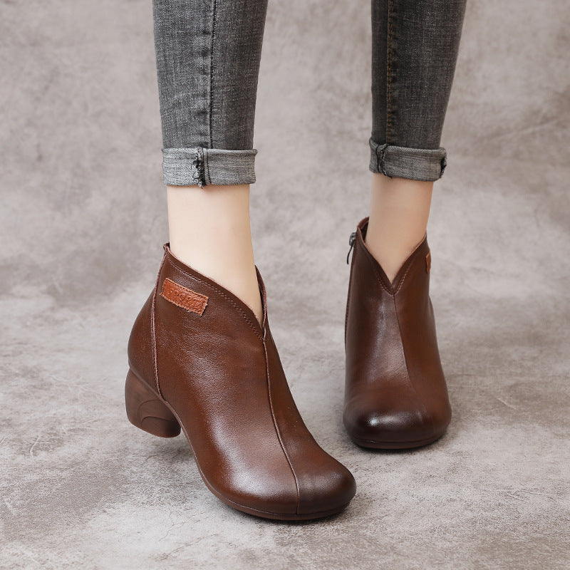 Coachella Ankle Boots Autumn and Winter Vintage Mid Heel Fleece-Lined Cotton Boots