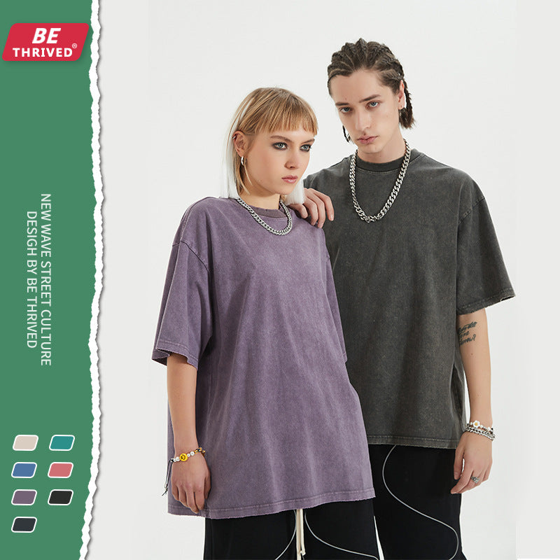 Men's Summer Solid Color Short-Sleeved T-shirt Men's Large Size Loose Retro Sports Top Men's Top