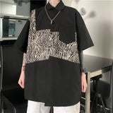 Harajuku Clothing Men's Casual Shirts Stitching Loose Short Sleeve Shirt Men's and Women's Casual Top