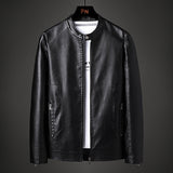 80's Leather Jacket Fall Winter Men Stand Collar Leather Jacket Coat Motorcycle Clothing Leather Coat for Men