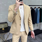 Men Suit Simple Two-Piece Set Slim-Fit Beaded Line