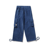 Mens Fall Outfits Corduroy Overalls Loose Straight Drawstring Ankle-Tied Wide-Leg Pants