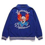 Mens Fall Outfits Vintage Baseball Jacket Autumn and Winter Clown Cartoon Embroidered Lapel Couple Jacket