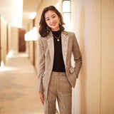 Women Pants Suit Uniform Designs Formal Style Office Lady Bussiness Attire Plaid Casual Two-Piece Suit Business Suit
