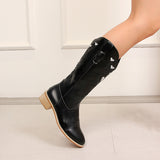 Coachella Ankle Boots Embroidered High Tube Slip-On Martin Boots Winter Fashion Colorblock Chunky Heel Knight Boots