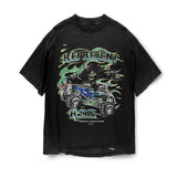 Present Letter Print T Shirt Soul Skull off-Road Vehicle Vintage Wash Short Sleeve Loose Couple T-shirt