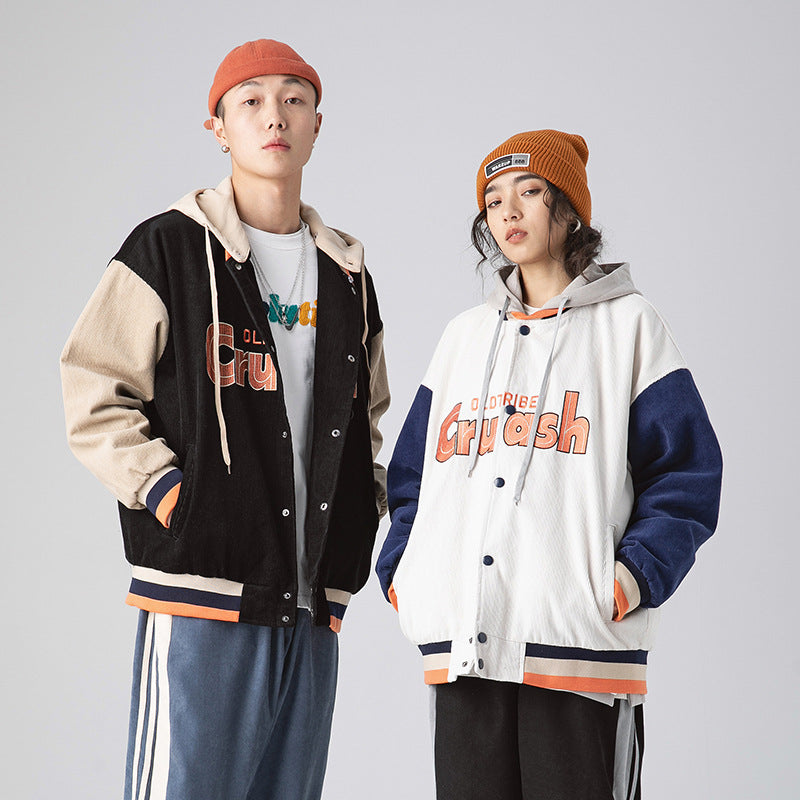 Men's Large Size Sports Retro Jacket Men's Color Matching Student Hooded Jacket Men's Loose Casual Jacket Men's Baseball Uniform Men Jacket