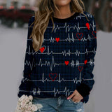 Valentine's Day Outfits Pattern Print Long Sleeve Loose Sweatshirt