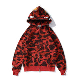 Shark Print Autumn and Winter Men's and Women's Pure Cotton Shark Head 3D Camouflage Printing Brushed Hoody Hoodie