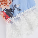 Russian Style Dress V-neck Printed Lace Stitching Lace Cool Dress