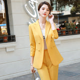 Women Pants Suit Uniform Designs Formal Style Office Lady Bussiness Attire Autumn and Winter Suit Fall Winter Fashion Yellow Business Suit