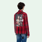 Red Long Sleeve Shirt Ow Plaid Shirt Oil Painting Printed Embroidered Loose Shirt