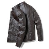 1970S East West Calfskin Motorcycle Jacket, Biker's Leather Jacket Men's Spring and Autumn Stand Collar PU Leather Jacket