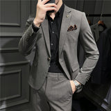 Men Suit Slim-Fit One Button Plaid Two-Piece Set