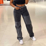 100 Cotton Jeans Women Summer Hip-Hop Street Color Contrast Patchwork Straight Casual Trousers