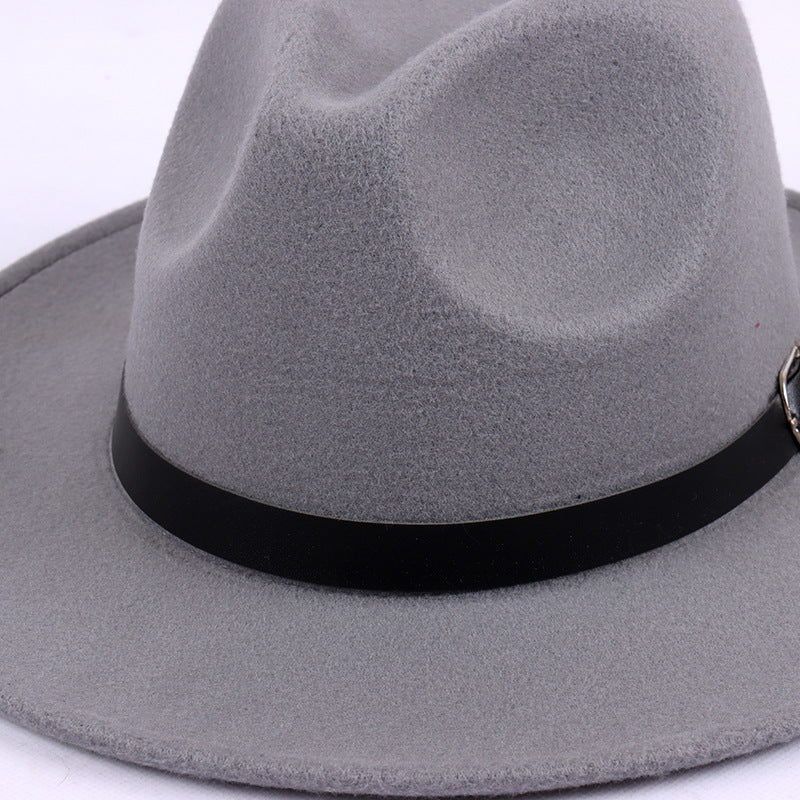 Fedora Hat Solid Color Fur Felt Hat British Retro Fedora Hat Men and Women Flat Brim Gentlemen's Hat