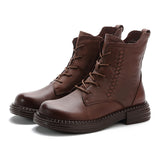 Coachella Cowboy Boots Autumn and Winter Round Head Low Tube Flat Heel Vintage Martin Boots