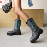 Coachella Ankle Boots Coffee Rain Vintage Embroidery Round Head Middle Boots