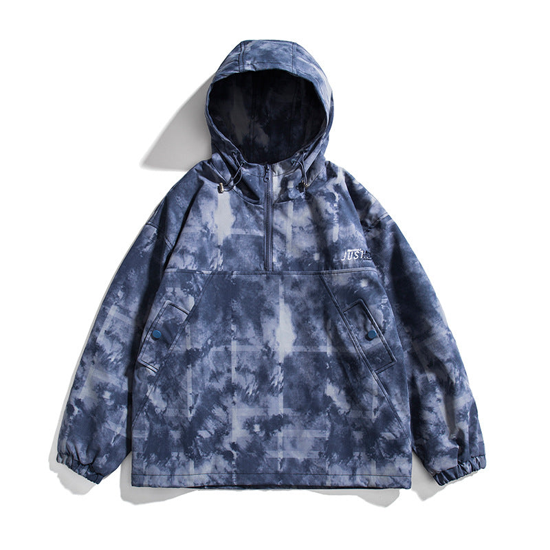 Spring Half Zipper Pullover Hooded Jacket Men's Large Size Retro Sports Coat Neutral Couple Top Men Jacket