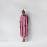 Green Fairycore Dress Idle Style Cotton and Linen plus Size Casual Polo Collar Solid Color Shirt Dress for Women