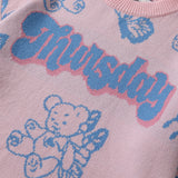 Men Fall Outfits Hip Hop Bear Jacquard Loose-Fitting Pullover Sweaters Coat